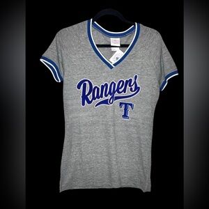 5th & Ocean Texas Rangers MLB Women's Gray Short Sleeve V-Neck T-Shirt Large NWT
